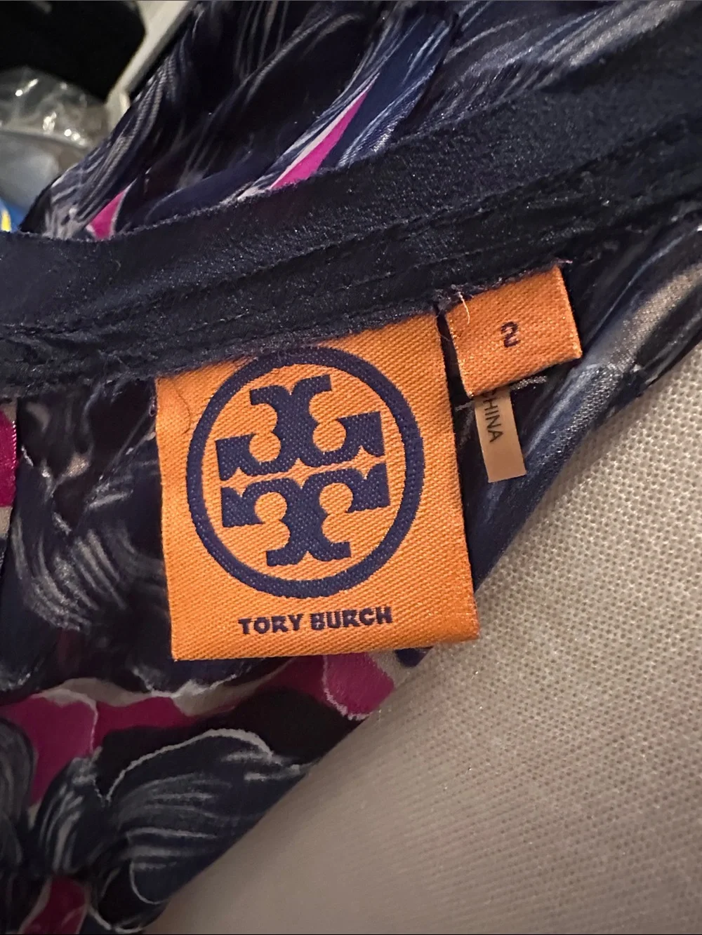 Tory Burch Navy and Pink Polka Dot Belted Dress